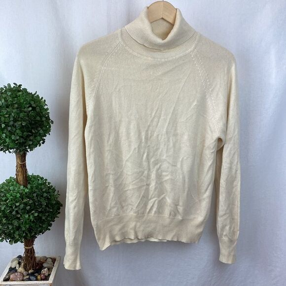 WinterSilks Tan Silk Blend Ribbed Knit Long Sleeve Turtleneck Sweater M - Picture 1 of 4